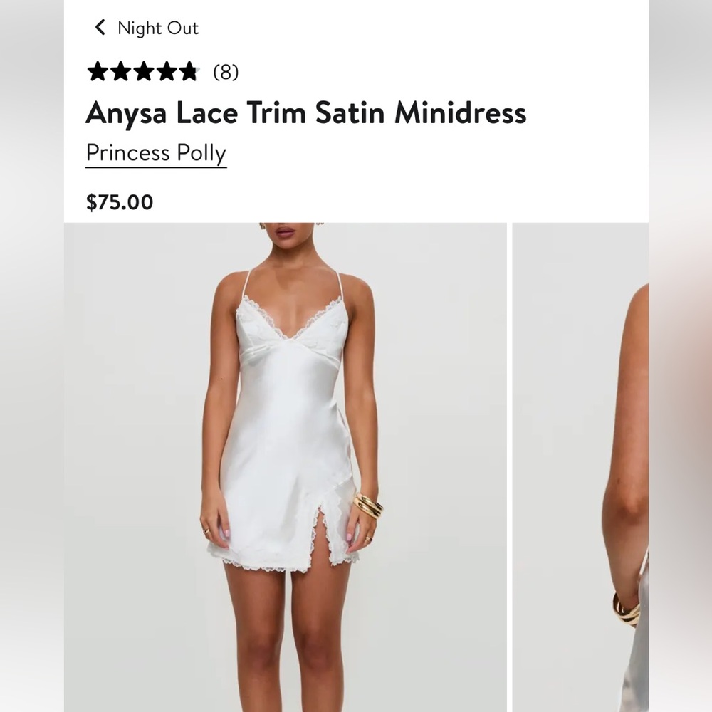 Princess Polly Ivory Lace-Trim Satin Slip Dress